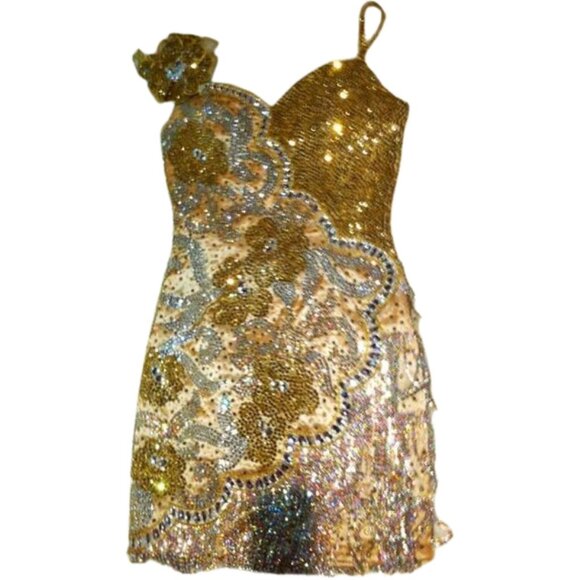 Luxury Couture Swarovski Crystals Runway Fringes Flowers Cocktail Glamour Dress - Picture 5 of 12